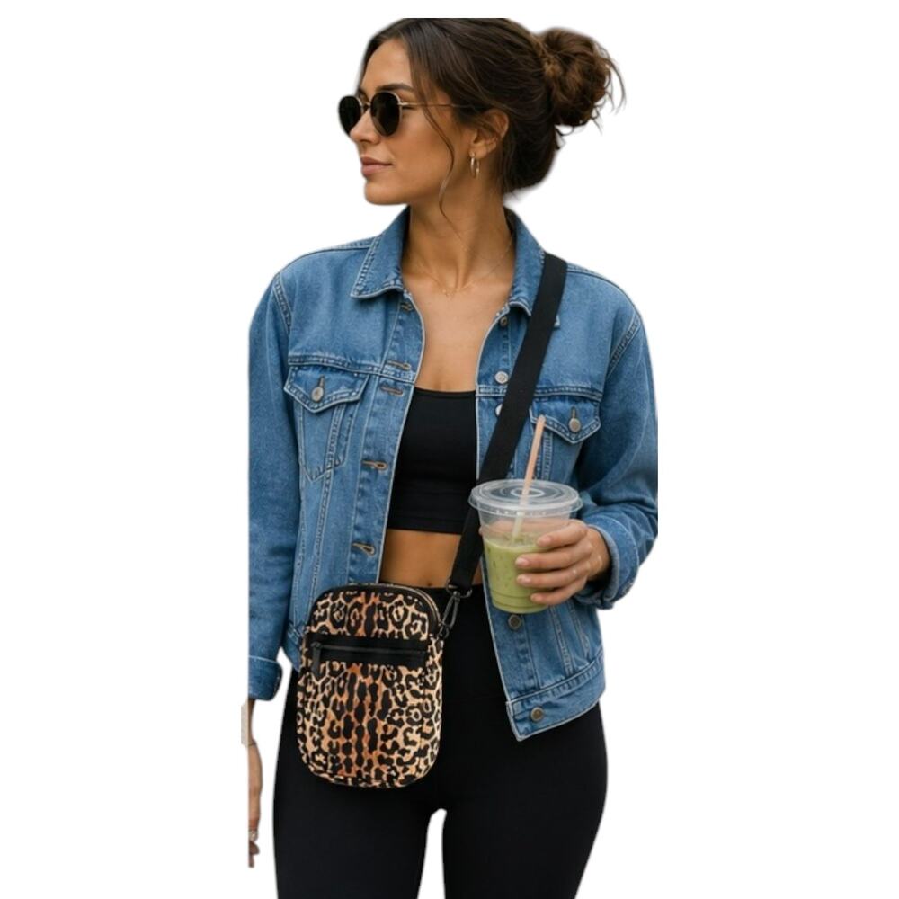 Parker & Hyde Leopard Print Neoprene Crossbody Cell Phone Bag